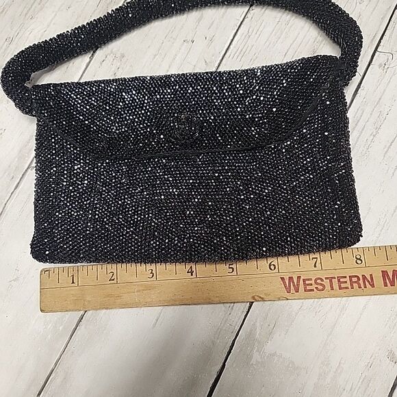 Vintage Black Beaded Sparkling Small Clutch Bag Purse Handbag - Picture 4 of 9